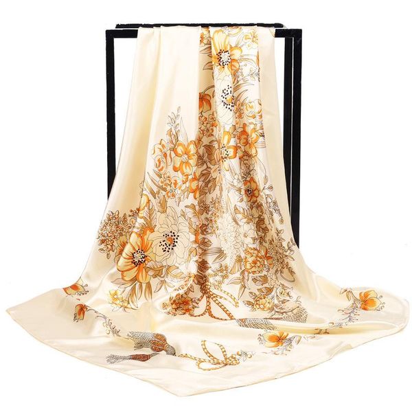 scarves 2021 design women's silk scarf leopard chain plant and flower printing female neck protection big square, Blue;gray
scarves 2021 design women's silk scarf leopard chain plant and flower printing female neck protection big square, Blue;gray