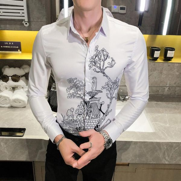 men's casual shirts shirt 2021 flower men long sleeve slim fit black white formal business dress camisa social masculina, White;black
men's casual shirts shirt 2021 flower men long sleeve slim fit black white formal business dress camisa social masculina, White;black