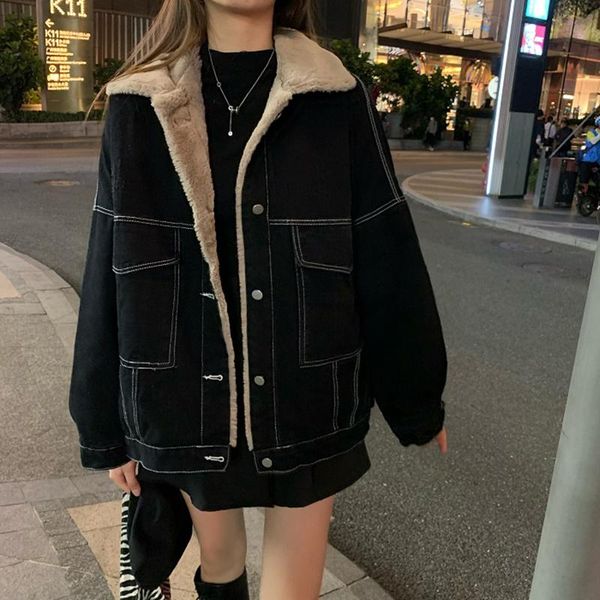 women's jackets casual thick warm winter coat for women oversized fashion lambswool jean denim womens cotton clothes korean style, Black;brown
women's jackets casual thick warm winter coat for women oversized fashion lambswool jean denim womens cotton clothes korean style, Black;brown