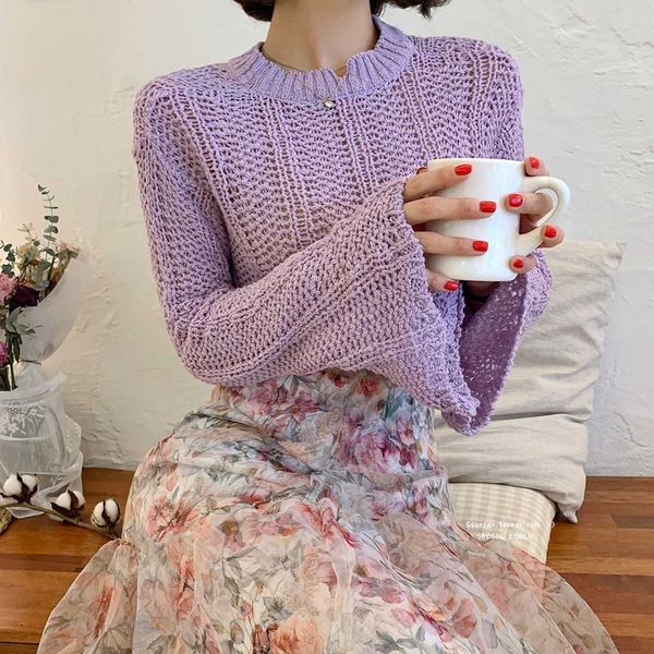 women's sweaters girl's hollow korean-style purple bell-sleeve knitted hole mesh sweater zzj3, White;black
women's sweaters girl's hollow korean-style purple bell-sleeve knitted hole mesh sweater zzj3, White;black