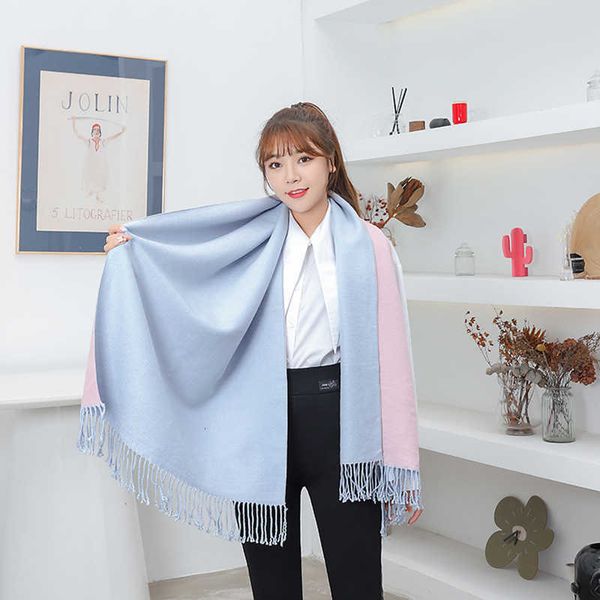 wool female double-sided autumn thickened warm tassel shawl winter cashmere scarf, Blue;gray
wool female double-sided autumn thickened warm tassel shawl winter cashmere scarf, Blue;gray