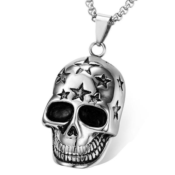 pendant necklaces european and american domineering five-pointed star skull necklace men's stainless steel ghost head punk accessories, Silver
pendant necklaces european and american domineering five-pointed star skull necklace men's stainless steel ghost head punk accessories, Silver