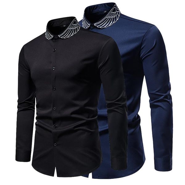 men's casual shirts fashion embroidered long sleeve shirt lapel button business formal, White;black
men's casual shirts fashion embroidered long sleeve shirt lapel button business formal, White;black