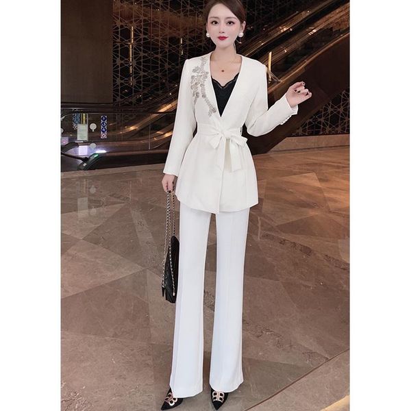 women's suits & blazers french autumn heavy industry beaded flower collar high fashion lace up v-neck feminine suit pants two pieces, White;black
women's suits & blazers french autumn heavy industry beaded flower collar high fashion lace up v-neck feminine suit pants two pieces, White;black