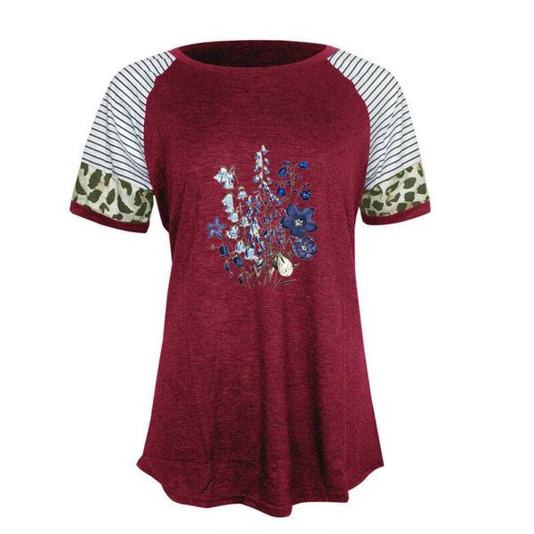 women's t-shirt summer 2021 leopard striped print t shirt patchwork floral crew neck female short sleeve casual tees, White
women's t-shirt summer 2021 leopard striped print t shirt patchwork floral crew neck female short sleeve casual tees, White