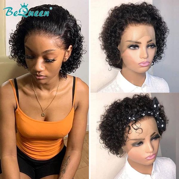 

lace wigs bequeen short hair pixie cut wig human curly bob front for women 13x4 frontal, Black;brown