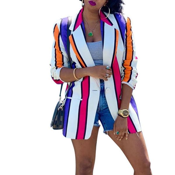 women's suits & blazers women fashion street multicolor striped 2021 spring autumn mid length plus size streetwear single button blazer, White;black
women's suits & blazers women fashion street multicolor striped 2021 spring autumn mid length plus size streetwear single button blazer, White;black