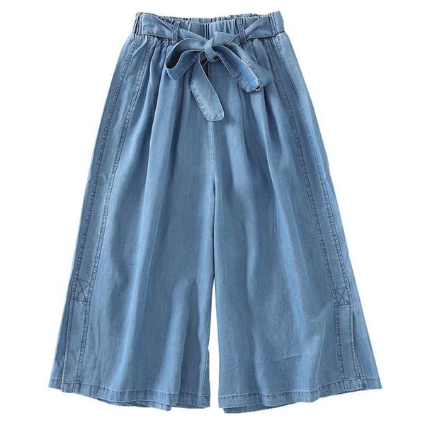 women's pants & capris 2021 summer thin section women day silk denim cropped large size lacing elastic waist straight down wide leg w74, Black;white 
women's pants & capris 2021 summer thin section women day silk denim cropped large size lacing elastic waist straight down wide leg w74, Black;white