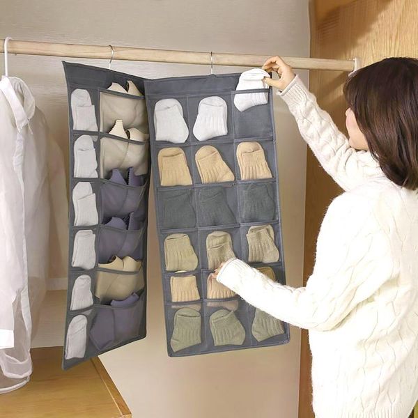 storage boxes & bins hanging bag double-sided folding clothing clear socks bra underwear rack hanger bags organizer for wardrobe