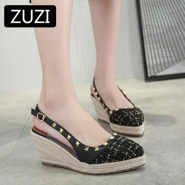 sandals zuzi women's wedges 2021 summer pointed rivet pvc straw woven thick-soled high-heeled shoes women, Black
sandals zuzi women's wedges 2021 summer pointed rivet pvc straw woven thick-soled high-heeled shoes women, Black