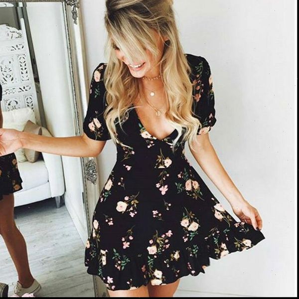 2021 women boho floral deep v neck mini dress short sleeve summer beach sundress 2021 new fashion, Black;gray
2021 women boho floral deep v neck mini dress short sleeve summer beach sundress 2021 new fashion, Black;gray