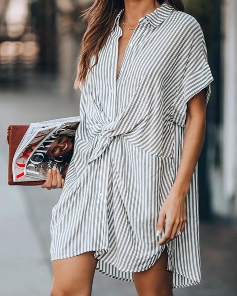 casual dresses summer slim-fit tie striped dress women's clothing, Black;gray 
casual dresses summer slim-fit tie striped dress women's clothing, Black;gray