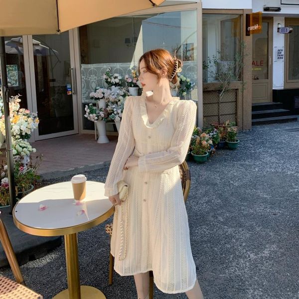 cbafu pearl ruffles side v neck vintage dress women french elegant long dresses with pockets femme retro vestidos autumn q001, Black;gray
cbafu pearl ruffles side v neck vintage dress women french elegant long dresses with pockets femme retro vestidos autumn q001, Black;gray