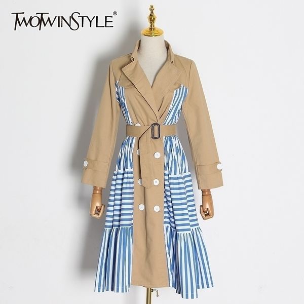 twotwinstyle casual patchwork striped trench coat female lapel collar long sleeve high waist lace up windbreaker women tide 201006, Tan;black
twotwinstyle casual patchwork striped trench coat female lapel collar long sleeve high waist lace up windbreaker women tide 201006, Tan;black