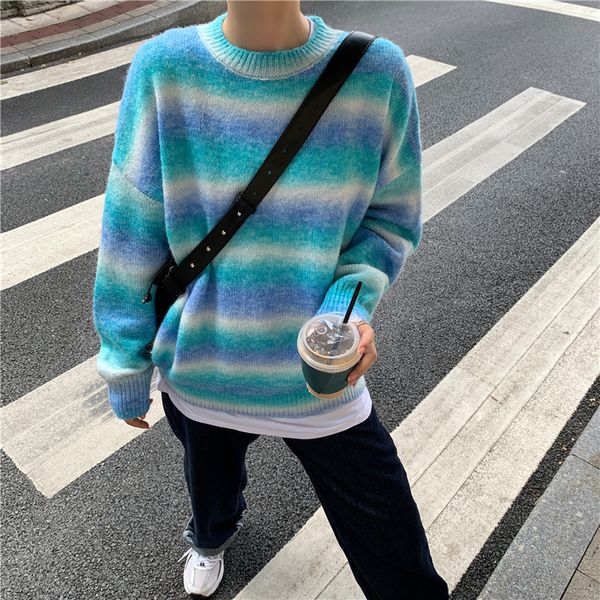 2021 autumn new product blue-green gradient round neck pullover knitted loose long-sleeved sweater women cuvb, White;black
2021 autumn new product blue-green gradient round neck pullover knitted loose long-sleeved sweater women cuvb, White;black