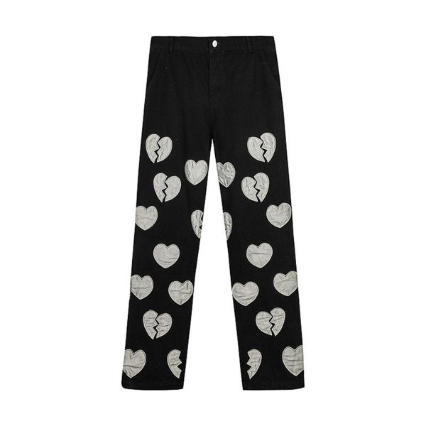 men's jeans high street men heart patchwork denim pants harajuku hip hop loose embroidery straight wide leg casual trouser, Blue
men's jeans high street men heart patchwork denim pants harajuku hip hop loose embroidery straight wide leg casual trouser, Blue