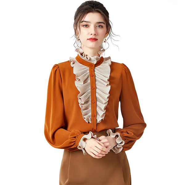 pleated retro palace style shirt women design sense european goods shirt contrast color ruffled shirt, White
pleated retro palace style shirt women design sense european goods shirt contrast color ruffled shirt, White