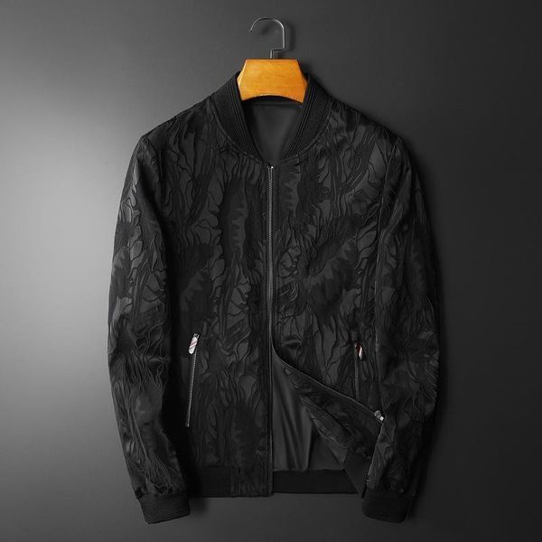 men's jackets boutique fashion baseball collar letter jacquard personality wild youth casual jacket business trend, Black;brown