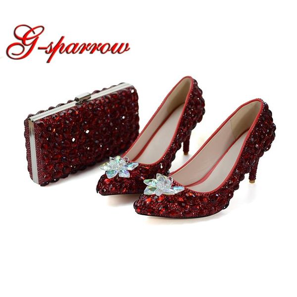 dress shoes red wine color wedding party luxurious rhinestone bridesmaid with matching bag pointed toe cinderella prom heels 8cm, Black
dress shoes red wine color wedding party luxurious rhinestone bridesmaid with matching bag pointed toe cinderella prom heels 8cm, Black