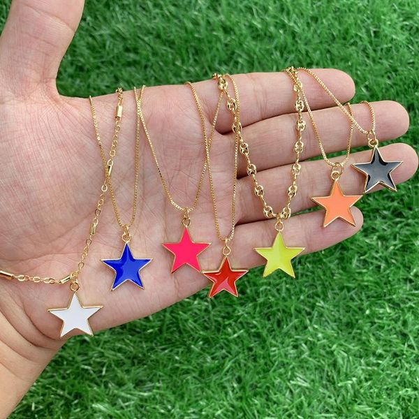pendant necklaces wholesale gold plated rainbow enamel necklace oil drop star for women, Silver
pendant necklaces wholesale gold plated rainbow enamel necklace oil drop star for women, Silver