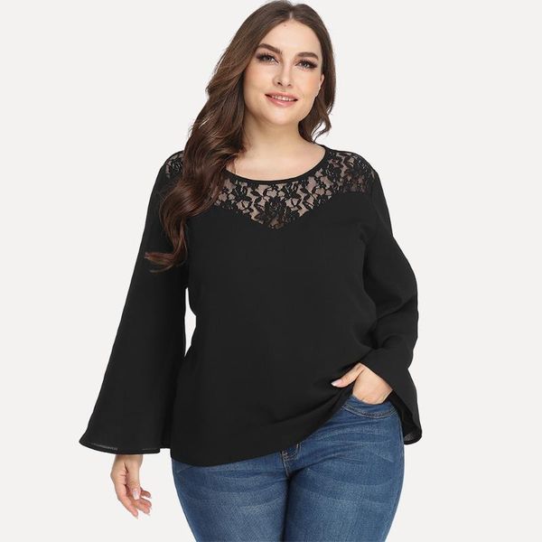 plus size t-shirt 4xl women hollow out blouse round neck lace patchwork solid color black loose ladies pullover long sleeve tees
plus size t-shirt 4xl women hollow out blouse round neck lace patchwork solid color black loose ladies pullover long sleeve tees