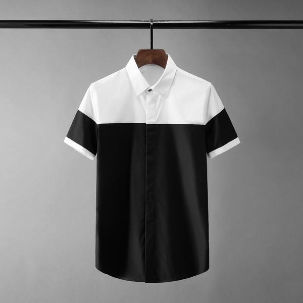 men's casual shirts cotton mens short sleeve black white patchwork dress slim party man plus size 4xl, White;black 
men's casual shirts cotton mens short sleeve black white patchwork dress slim party man plus size 4xl, White;black