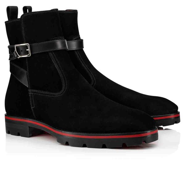 fashion luxurious mens shoes red bottoms boots for men shoe ankle boot kicko style black suede calfskin elegant man low heels booties