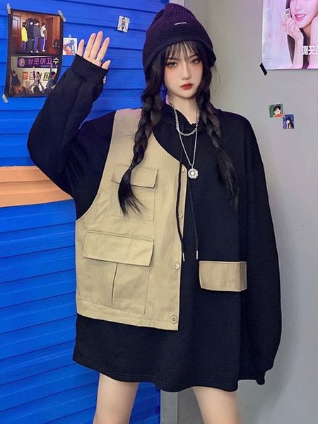2021 autumn new design fake two-piece vest patchwork full o neck sweatshirt women afu0, Black
2021 autumn new design fake two-piece vest patchwork full o neck sweatshirt women afu0, Black