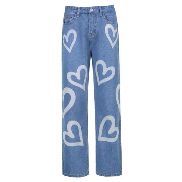 women's pants & capris spring ladies casual heart printed jeans women high waist streetwear straight long trousers sweet denim rave bag, Black;white
women's pants & capris spring ladies casual heart printed jeans women high waist streetwear straight long trousers sweet denim rave bag, Black;white