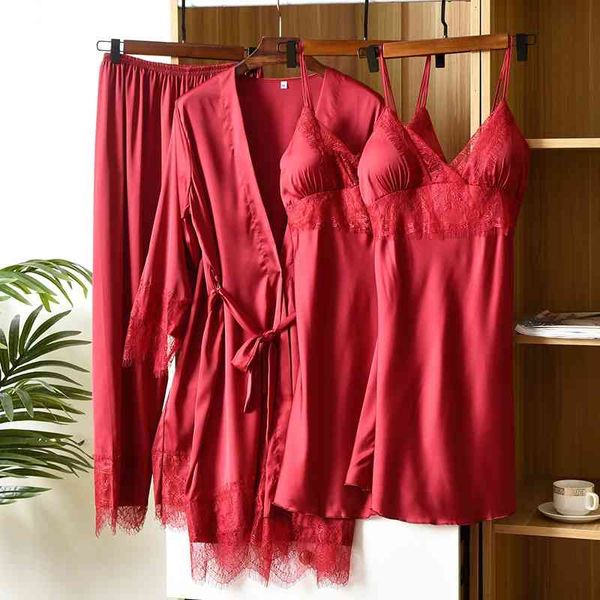 women's sleepwear women sleep set 5pcs pajamas suit intimate lingerie spring autumn pyjamas pour femme satin home clothing ca, Black;red
women's sleepwear women sleep set 5pcs pajamas suit intimate lingerie spring autumn pyjamas pour femme satin home clothing ca, Black;red