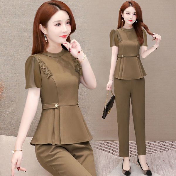 women's two piece pants blouse and pants, put together two pieces female social lx3c, White
women's two piece pants blouse and pants, put together two pieces female social lx3c, White
