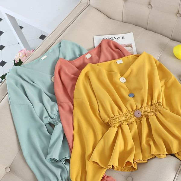 elegant women flare sleeve v neck basic chiffon ruffles shirt vintage elastic slim cardigan button pleated pullover blouse, White
elegant women flare sleeve v neck basic chiffon ruffles shirt vintage elastic slim cardigan button pleated pullover blouse, White
