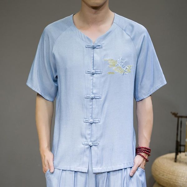 men's casual shirts 2021 summer tencel disc button silk loose shirt chinese style embroidered tang plus size, White;black
men's casual shirts 2021 summer tencel disc button silk loose shirt chinese style embroidered tang plus size, White;black