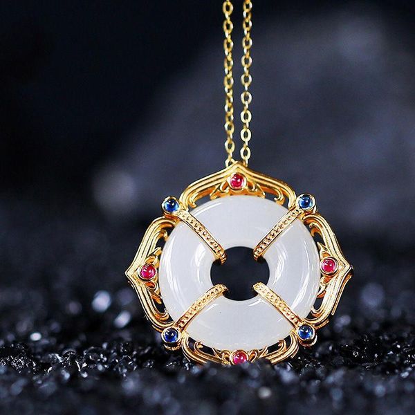 chains ancient gold craft inlaid crystal natural hetian jade ring necklace pendant temperament charm ethnic style ladies jewelry, Silver
chains ancient gold craft inlaid crystal natural hetian jade ring necklace pendant temperament charm ethnic style ladies jewelry, Silver
