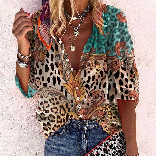 women's blouses & shirts 2021 women fashion shirt lady three quarterssleeve blouse v neck button design leopard print casual, White
women's blouses & shirts 2021 women fashion shirt lady three quarterssleeve blouse v neck button design leopard print casual, White