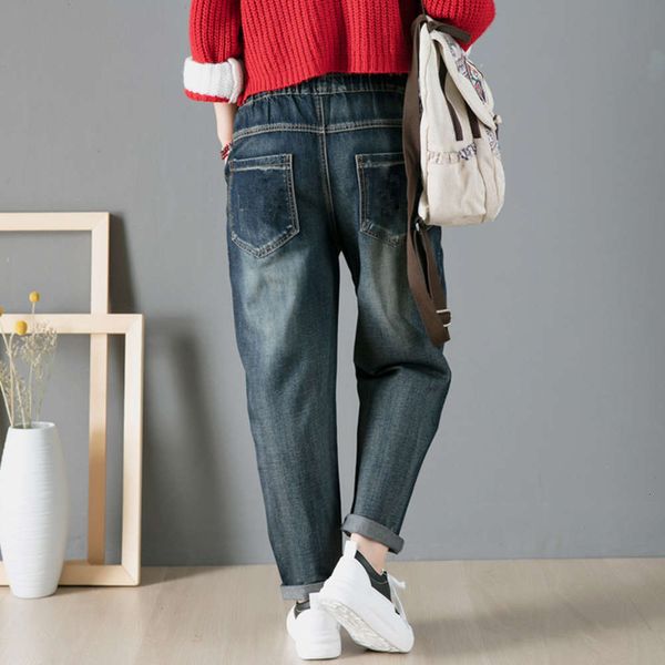 hip hop waist 2020 spring autumn new embroidered jeans women's elastic loose and thin large straight tube harem pants k, Blue
hip hop waist 2020 spring autumn new embroidered jeans women's elastic loose and thin large straight tube harem pants k, Blue