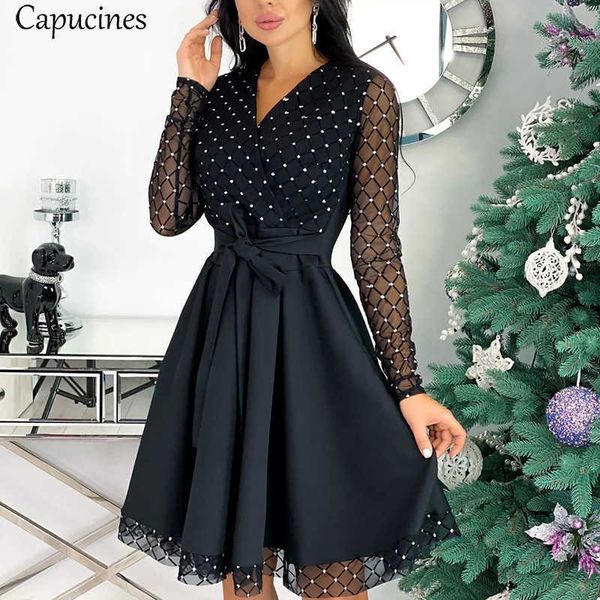 capucines shiny sequin mesh stitching woman dress spring autumn long sleeve a line belted ladies elegant party dresses 210706, Black;gray
capucines shiny sequin mesh stitching woman dress spring autumn long sleeve a line belted ladies elegant party dresses 210706, Black;gray