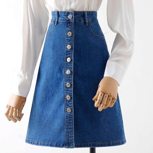 single breasted blue denim 2021 spring new one piece high waist a-line skirt for women
single breasted blue denim 2021 spring new one piece high waist a-line skirt for women