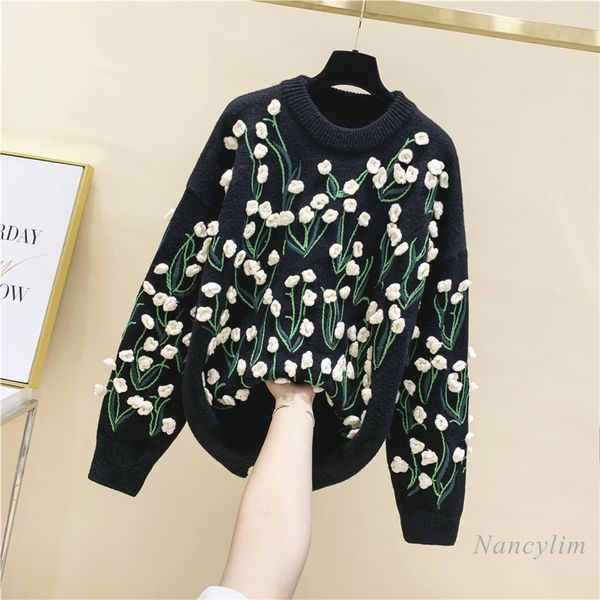 heavy pull femme industry embroidery pullover sweater women's 2021 autumn winter new loose outer sweaters flower j cz26, White;black
heavy pull femme industry embroidery pullover sweater women's 2021 autumn winter new loose outer sweaters flower j cz26, White;black