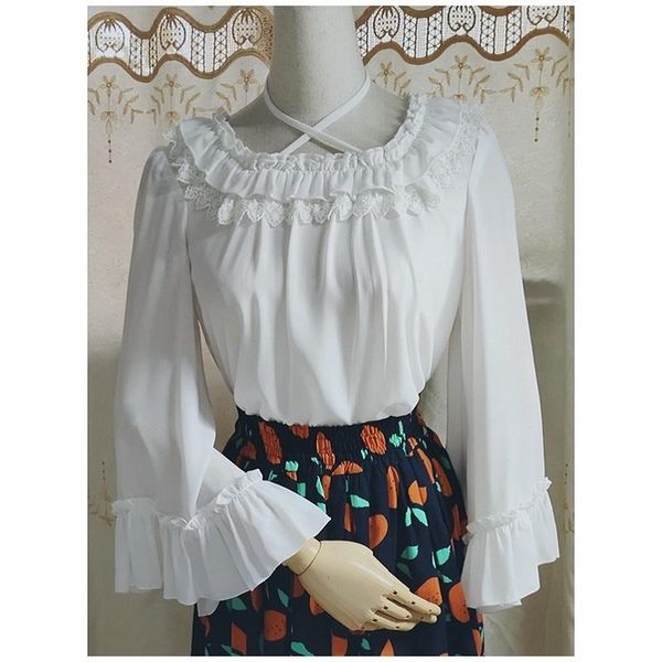 women's blouses & shirts sweet lolita chiffon lace patchwork ruffled round neck blouse shirt cute lady bottoming transparent thin blusa, White
women's blouses & shirts sweet lolita chiffon lace patchwork ruffled round neck blouse shirt cute lady bottoming transparent thin blusa, White