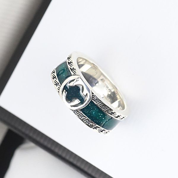 925 silver vintage two-letter interlocking green enamel ring for men and women couples punk style ring
925 silver vintage two-letter interlocking green enamel ring for men and women couples punk style ring