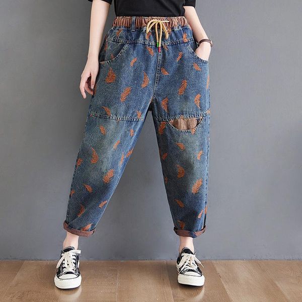 women's jeans spring high waist boyfriend for women fashion streetwear vintage print loose female denim harem pants, Blue
women's jeans spring high waist boyfriend for women fashion streetwear vintage print loose female denim harem pants, Blue