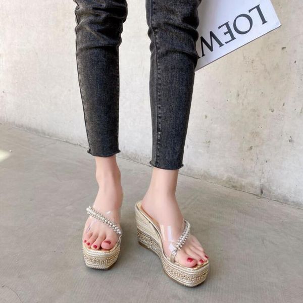 slippers summer platform women shoes beach sandals rhinestones sequin slope with flip flops breathable shiny wedge, Black
slippers summer platform women shoes beach sandals rhinestones sequin slope with flip flops breathable shiny wedge, Black