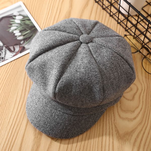 

auutmn winter hats for women solid plain octagonal newsboy caps men ladies casual wool hat winter beret women painter cap, Blue;gray