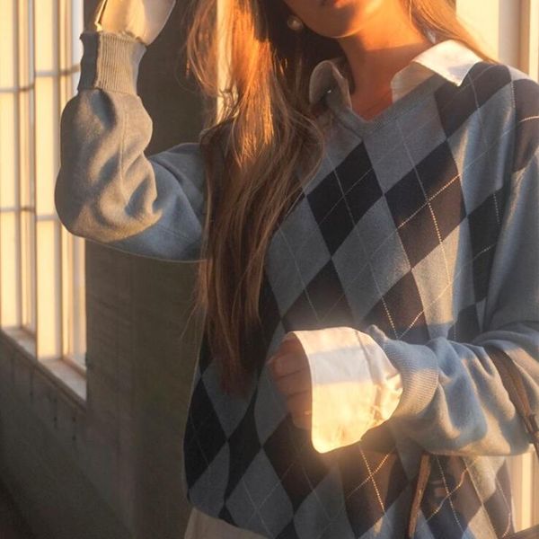 2021 autumn vintage o neck gray rhombic plaid shaggy sweater woman knitting long sleeve pullover jumper french knitwear, White;black
2021 autumn vintage o neck gray rhombic plaid shaggy sweater woman knitting long sleeve pullover jumper french knitwear, White;black