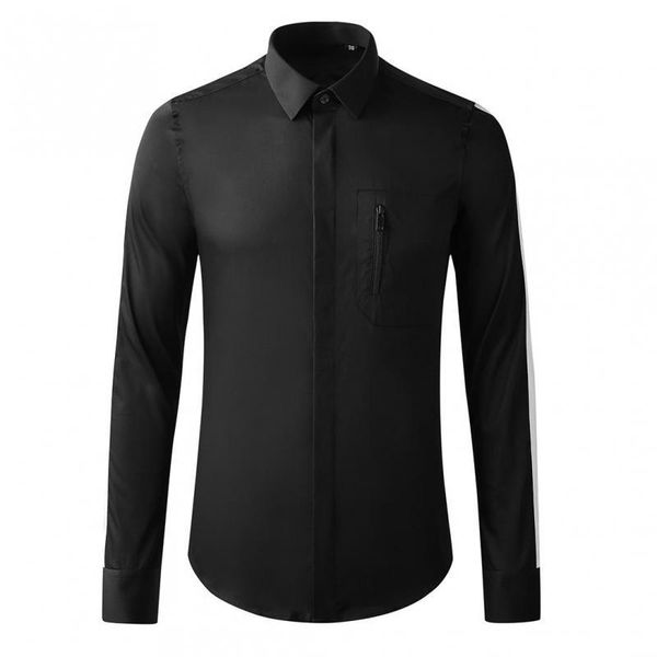 men's casual shirts 2021 black white mens luxury 100% cotton long sleeve party dress chest pocket slim male 3xl, White;black 
men's casual shirts 2021 black white mens luxury 100% cotton long sleeve party dress chest pocket slim male 3xl, White;black