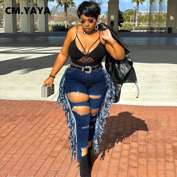 Plus Size Pants CM.YAYA Women Jeans Tassel Ripped Hole Mid Waist Zipper Skinny Pencil Denim Fashion Streetwear Autum Trousers, Black
Plus Size Pants CM.YAYA Women Jeans Tassel Ripped Hole Mid Waist Zipper Skinny Pencil Denim Fashion Streetwear Autum Trousers, Black