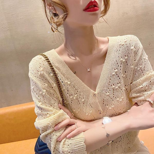 women's knits & tees spring and autumn fashion ladies ice silk hollow knit sweater 2021 thin short solid color v-neck casual women, White
women's knits & tees spring and autumn fashion ladies ice silk hollow knit sweater 2021 thin short solid color v-neck casual women, White