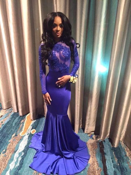 party dresses 2021 o neck royal blue mermaid prom open back satin sheer appliques lace long sleeves dress b-9, White;black
party dresses 2021 o neck royal blue mermaid prom open back satin sheer appliques lace long sleeves dress b-9, White;black