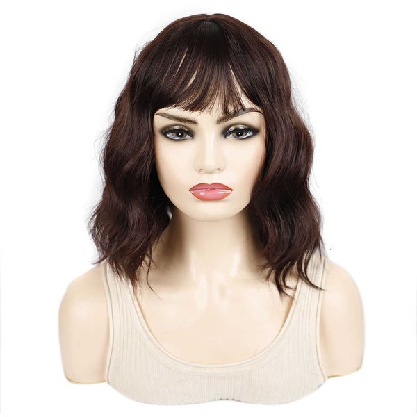 water wave pattern color daily ffy thin bangs short curly hair wig head cover, Black
water wave pattern color daily ffy thin bangs short curly hair wig head cover, Black